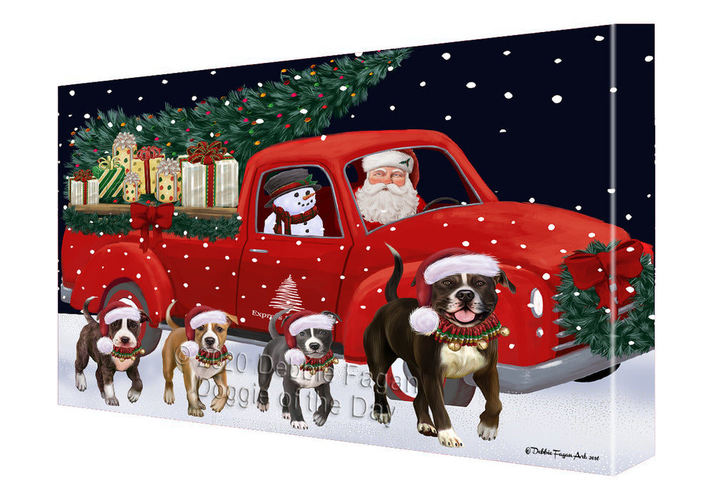 Christmas Express Delivery Red Truck Running American Staffordshire Dogs Canvas Print Wall Art Décor CVS145817
