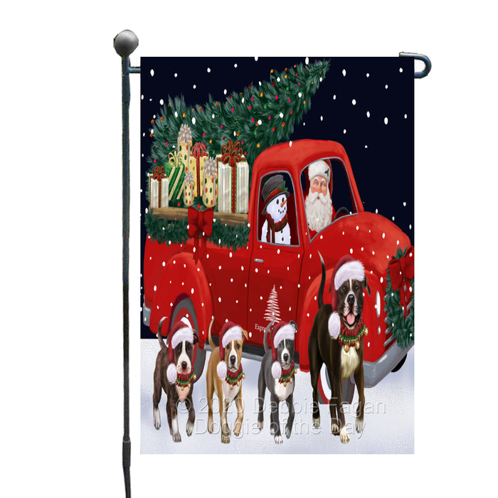 Christmas Express Delivery Red Truck Running American Staffordshire Dogs Garden Flag GFLG66435