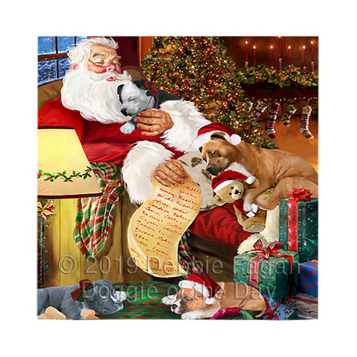 Santa Sleeping with American Staffordshire Dogs Square Towel 