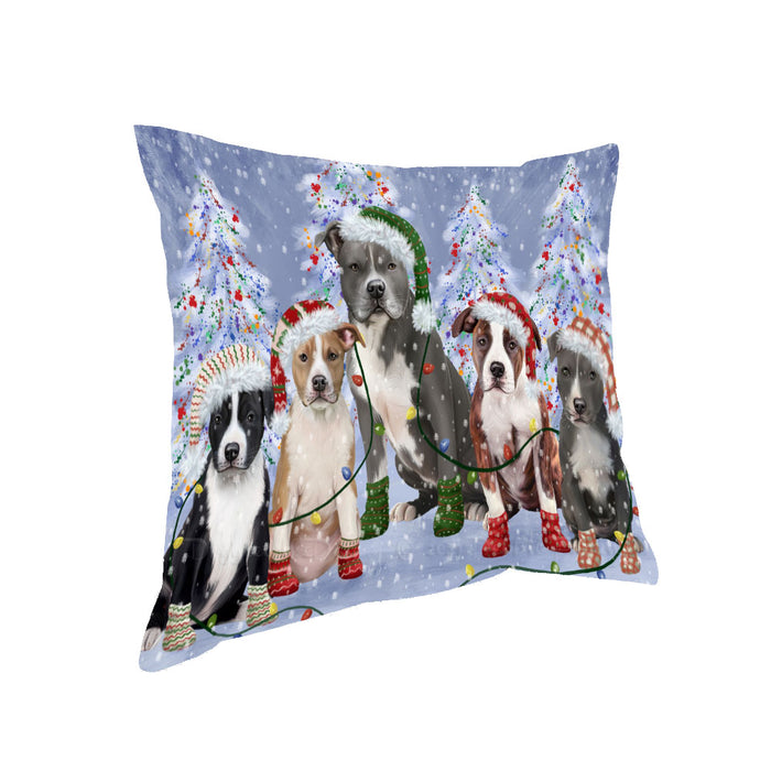 Christmas Lights and American Staffordshire Dogs Pillow with Top Quality High-Resolution Images - Ultra Soft Pet Pillows for Sleeping - Reversible & Comfort - Ideal Gift for Dog Lover - Cushion for Sofa Couch Bed - 100% Polyester