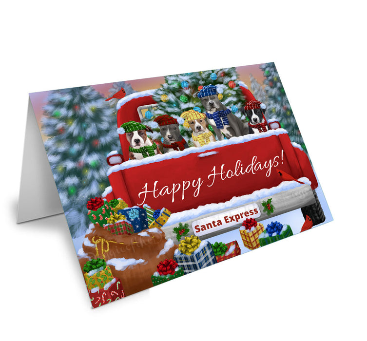 Christmas Red Truck Travlin Home for the Holidays American Staffordshire Dogs Handmade Artwork Assorted Pets Greeting Cards and Note Cards with Envelopes for All Occasions and Holiday Seasons
