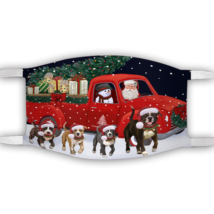 Christmas Express Delivery Red Truck Running American Staffordshire Dogs Face Mask FM49839