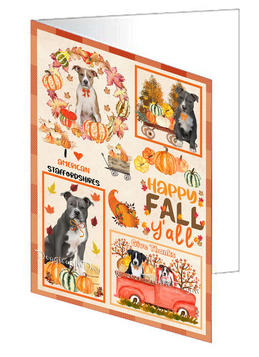 Happy Fall Y'all Pumpkin American Staffordshire Dogs Handmade Artwork Assorted Pets Greeting Cards and Note Cards with Envelopes for All Occasions and Holiday Seasons GCD76886
