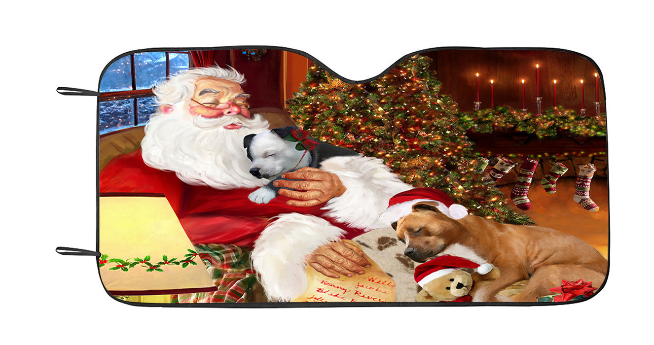 Santa Sleeping with American Staffordshire Dogs Car Sun Shade