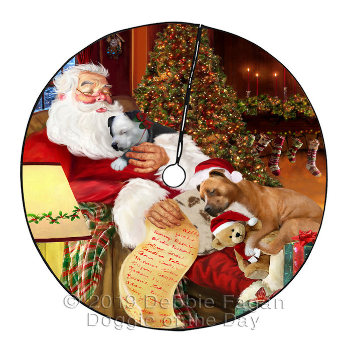 Santa Sleeping with American Staffordshire Dogs Christmas Tree Skirt