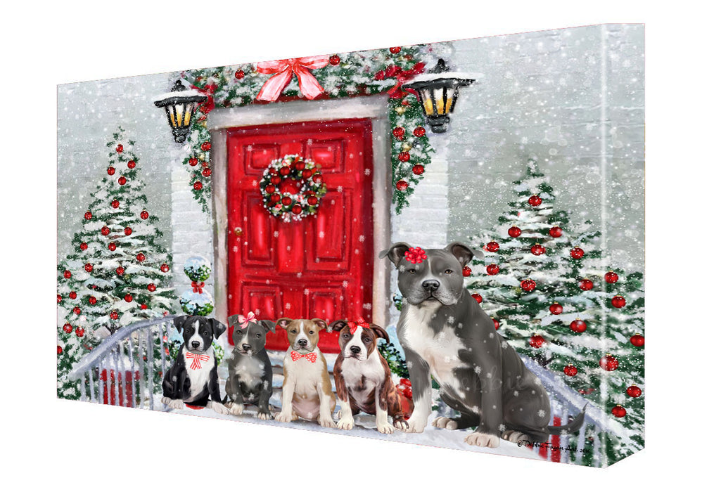 Christmas Holiday Welcome American Staffordshire Dogs Canvas Wall Art - Premium Quality Ready to Hang Room Decor Wall Art Canvas - Unique Animal Printed Digital Painting for Decoration