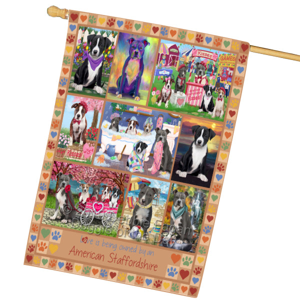 Love is Being Owned American Staffordshire Terrier Dog Beige House Flag FLG65420