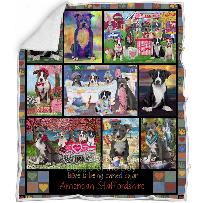 Love is Being Owned American Staffordshire Terrier Dog Grey Blanket BLNKT136875