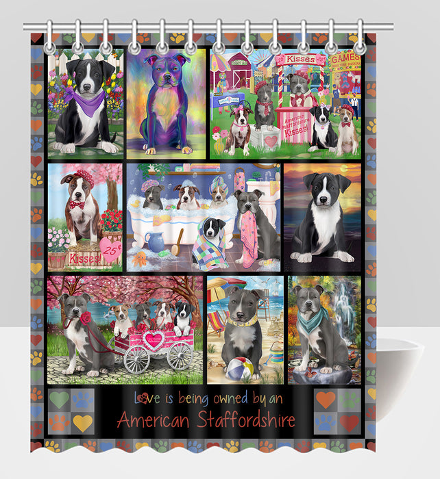 Love is Being Owned American Staffordshire Terrier Dog Grey Shower Curtain
