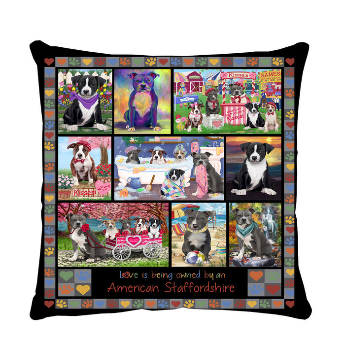 Love is Being Owned American Staffordshire Terrier Dog Grey Pillow PIL84568