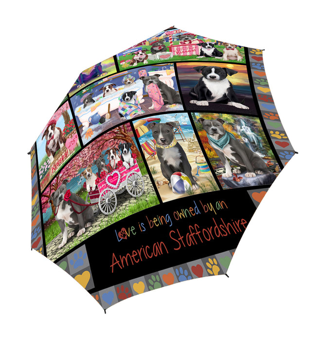 Love is Being Owned American Staffordshire Terrier Dog Grey Semi-Automatic Foldable Umbrella