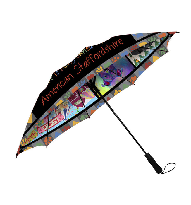 Love is Being Owned American Staffordshire Terrier Dog Grey Semi-Automatic Foldable Umbrella