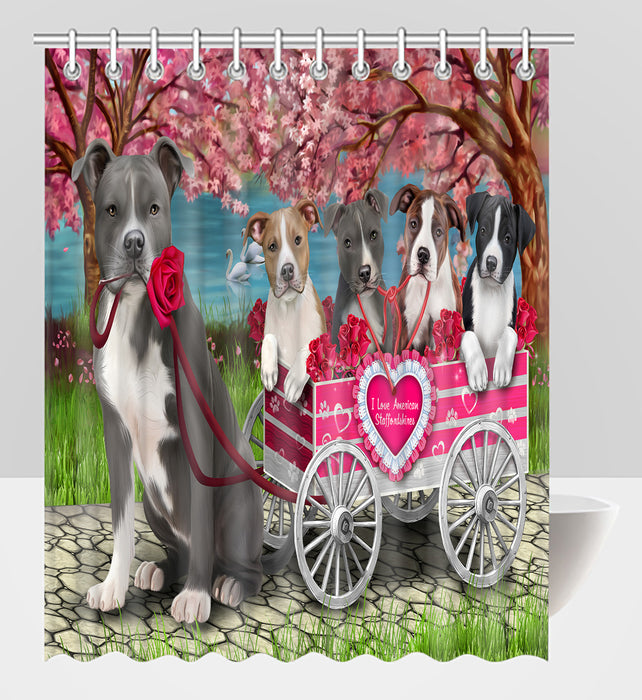 I Love American Staffordshire Dogs in a Cart Shower Curtain