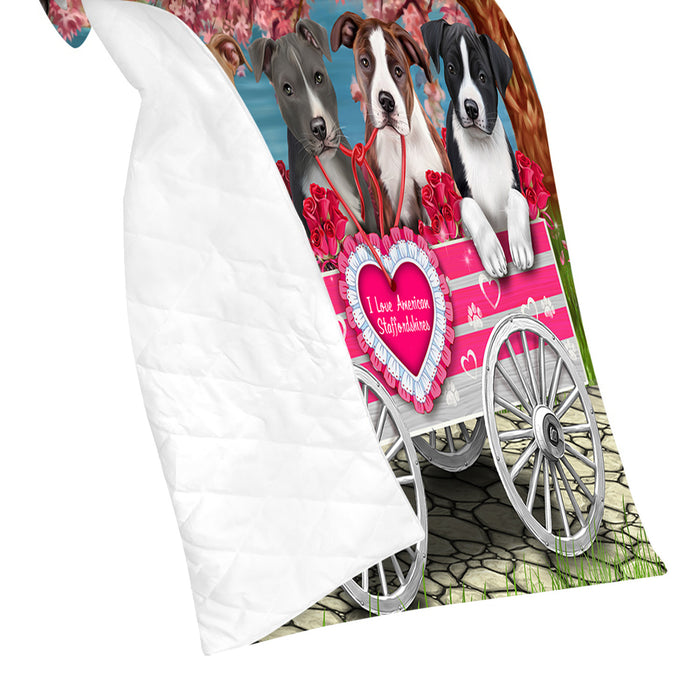 I Love American Staffordshire Dogs in a Cart Quilt