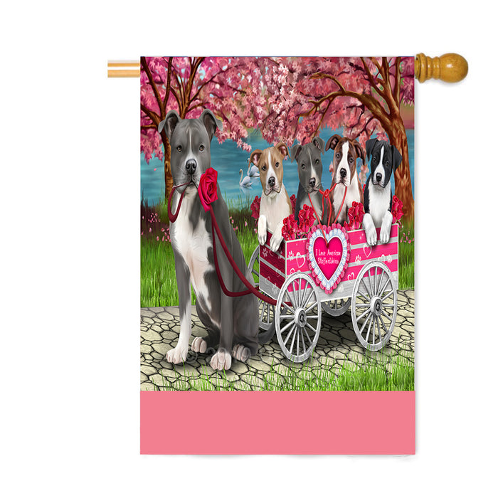 Personalized I Love American Staffordshire Dogs in a Cart Custom House Flag FLG-DOTD-A62177