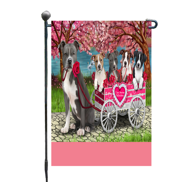Personalized I Love American Staffordshire Dogs in a Cart Custom Garden Flags GFLG-DOTD-A62121