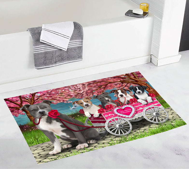 I Love American Staffordshire Dogs in a Cart Bath Mat