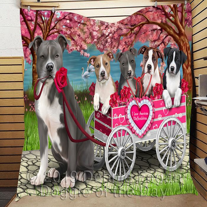 I Love American Staffordshire Dogs in a Cart Quilt