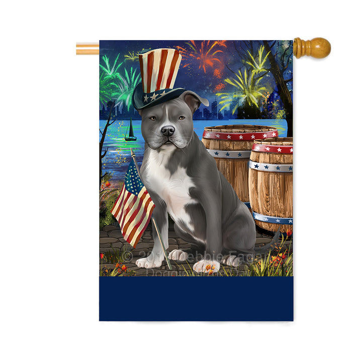 Personalized 4th of July Firework American Staffordshire Dog Custom House Flag FLG-DOTD-A57786