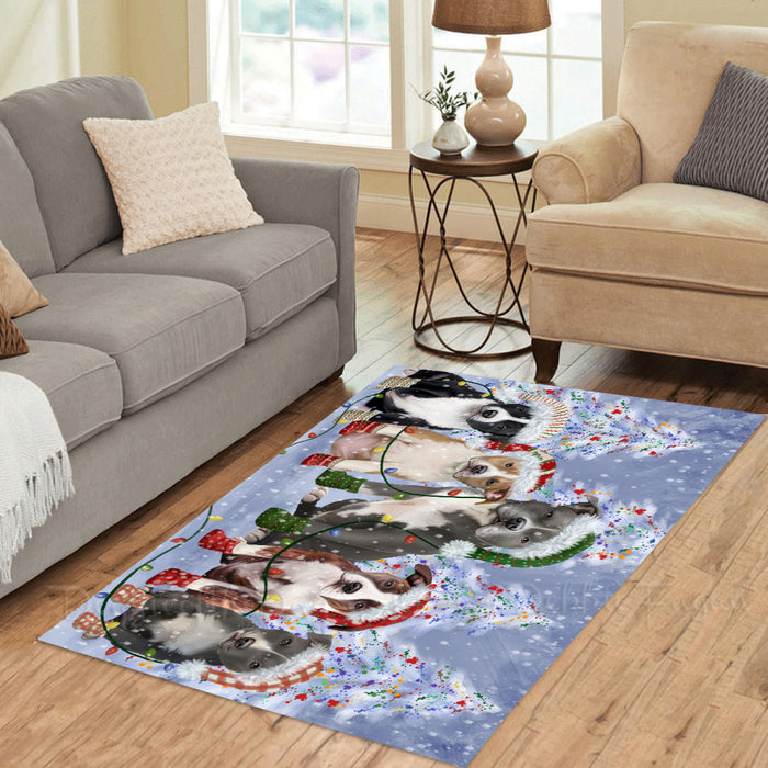 Christmas Lights and American Staffordshire Dogs Area Rug - Ultra Soft Cute Pet Printed Unique Style Floor Living Room Carpet Decorative Rug for Indoor Gift for Pet Lovers