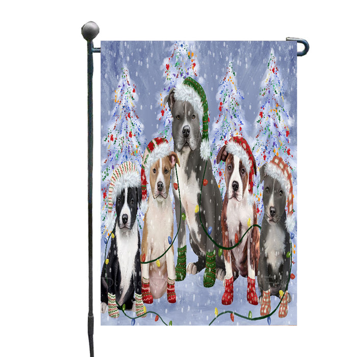 Christmas Lights and American Staffordshire Dogs Garden Flags- Outdoor Double Sided Garden Yard Porch Lawn Spring Decorative Vertical Home Flags 12 1/2"w x 18"h