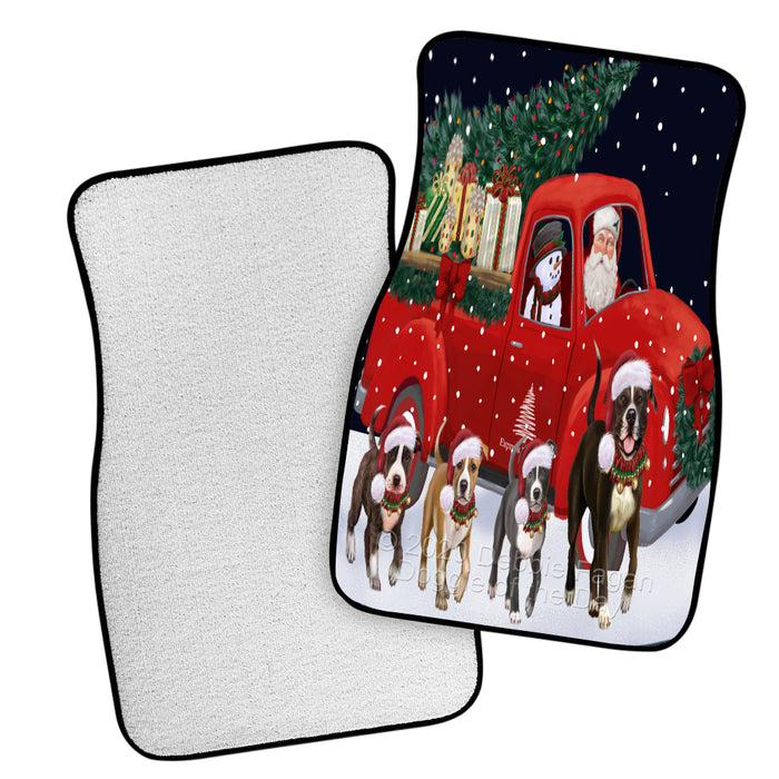 Christmas Express Delivery Red Truck Running American Staffordshire Dogs Polyester Anti-Slip Vehicle Carpet Car Floor Mats  CFM49390