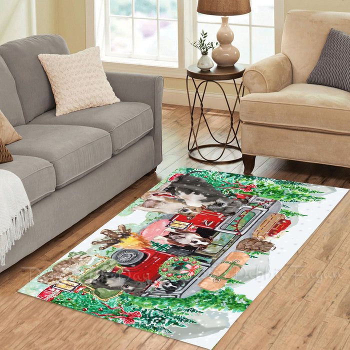 Christmas Time Camping with American Staffordshire Dogs Area Rug - Ultra Soft Cute Pet Printed Unique Style Floor Living Room Carpet Decorative Rug for Indoor Gift for Pet Lovers