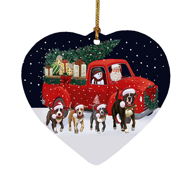 Christmas Express Delivery Red Truck Running American Staffordshire Dogs Heart Christmas Ornament RFPOR58062