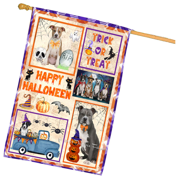 Happy Halloween Trick or Treat American Staffordshire Dogs House Flag Outdoor Decorative Double Sided Pet Portrait Weather Resistant Premium Quality Animal Printed Home Decorative Flags 100% Polyester