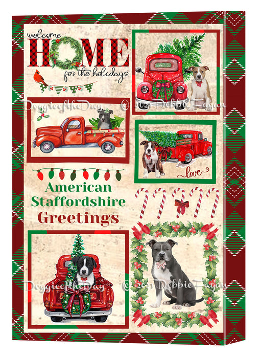 Welcome Home for Christmas Holidays American Staffordshire Dogs Canvas Wall Art Decor - Premium Quality Canvas Wall Art for Living Room Bedroom Home Office Decor Ready to Hang CVS149183