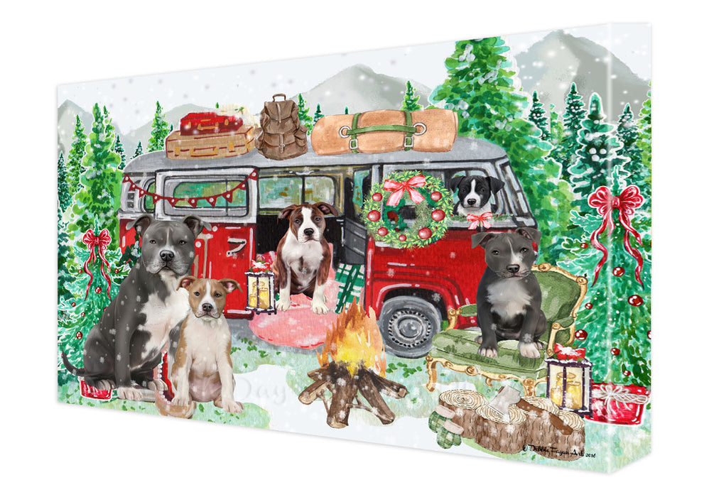 Christmas Time Camping with American Staffordshire Dogs Canvas Wall Art - Premium Quality Ready to Hang Room Decor Wall Art Canvas - Unique Animal Printed Digital Painting for Decoration