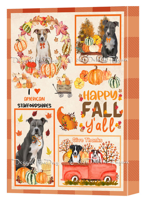 Happy Fall Y'all Pumpkin American Staffordshire Dogs Canvas Wall Art - Premium Quality Ready to Hang Room Decor Wall Art Canvas - Unique Animal Printed Digital Painting for Decoration