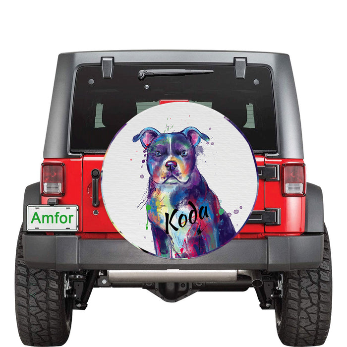 Custom Pet Name Personalized Watercolor American Staffordshire Dog Car Tire Cover