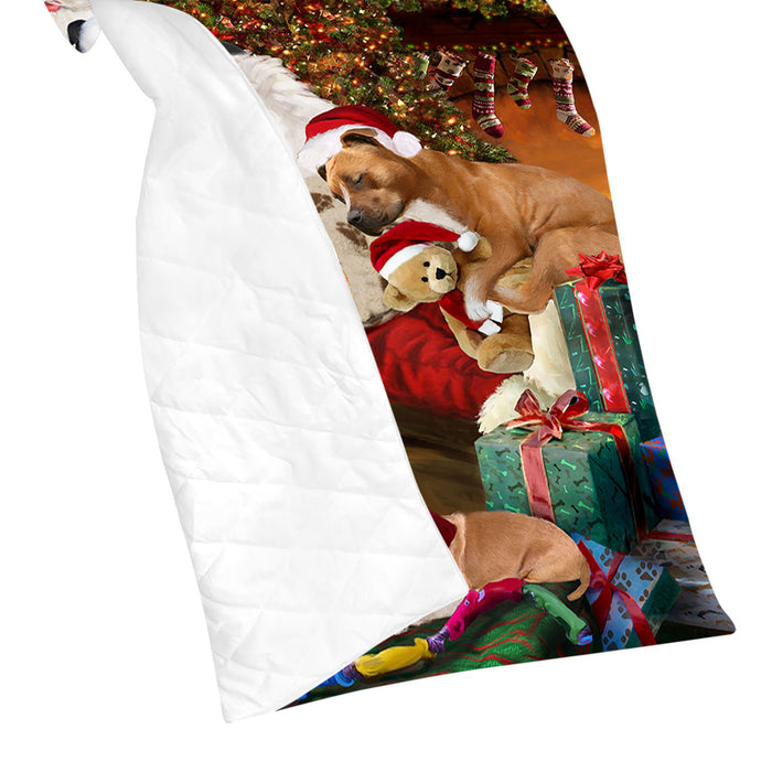 Santa Sleeping with American Staffordshire Dogs Quilt