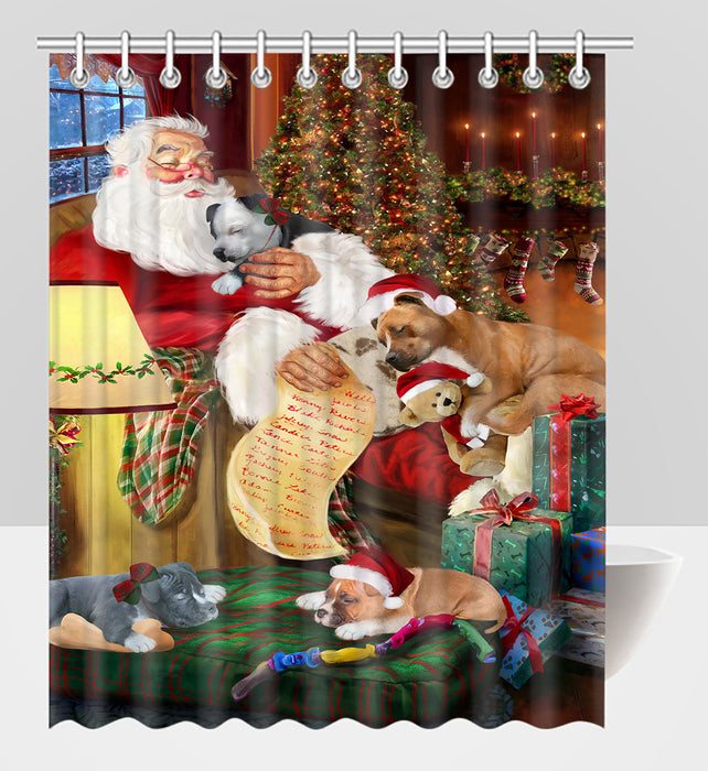 Santa Sleeping with American Staffordshire Dogs Shower Curtain