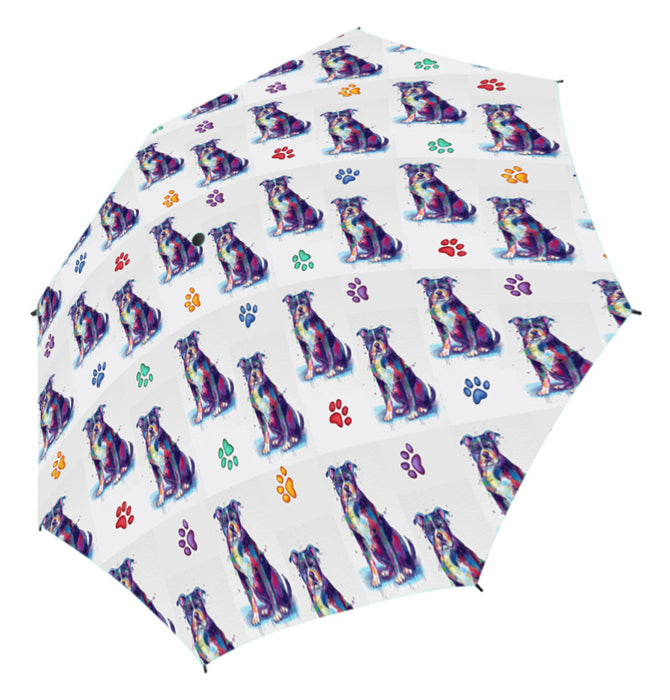 Watercolor Mini American Staffordshire DogsSemi-Automatic Foldable Umbrella