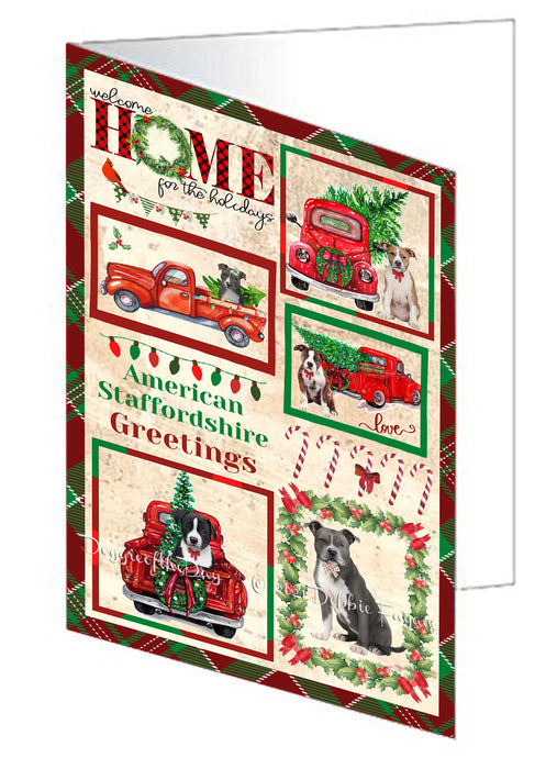 Welcome Home for Christmas Holidays American Staffordshire Dogs Handmade Artwork Assorted Pets Greeting Cards and Note Cards with Envelopes for All Occasions and Holiday Seasons GCD76055