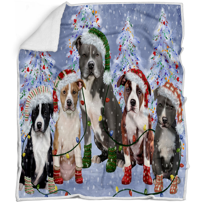 Christmas Lights and American Staffordshire Dogs Blanket - Lightweight Soft Cozy and Durable Bed Blanket - Animal Theme Fuzzy Blanket for Sofa Couch