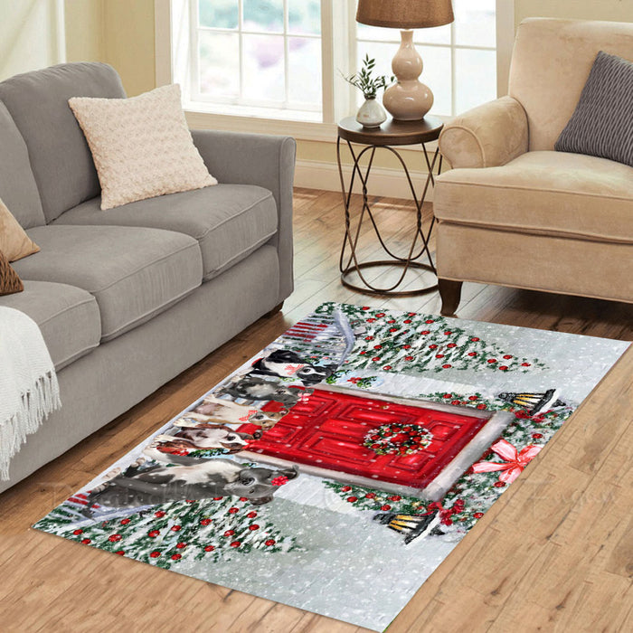 Christmas Holiday Welcome American Staffordshire Dogs Area Rug - Ultra Soft Cute Pet Printed Unique Style Floor Living Room Carpet Decorative Rug for Indoor Gift for Pet Lovers