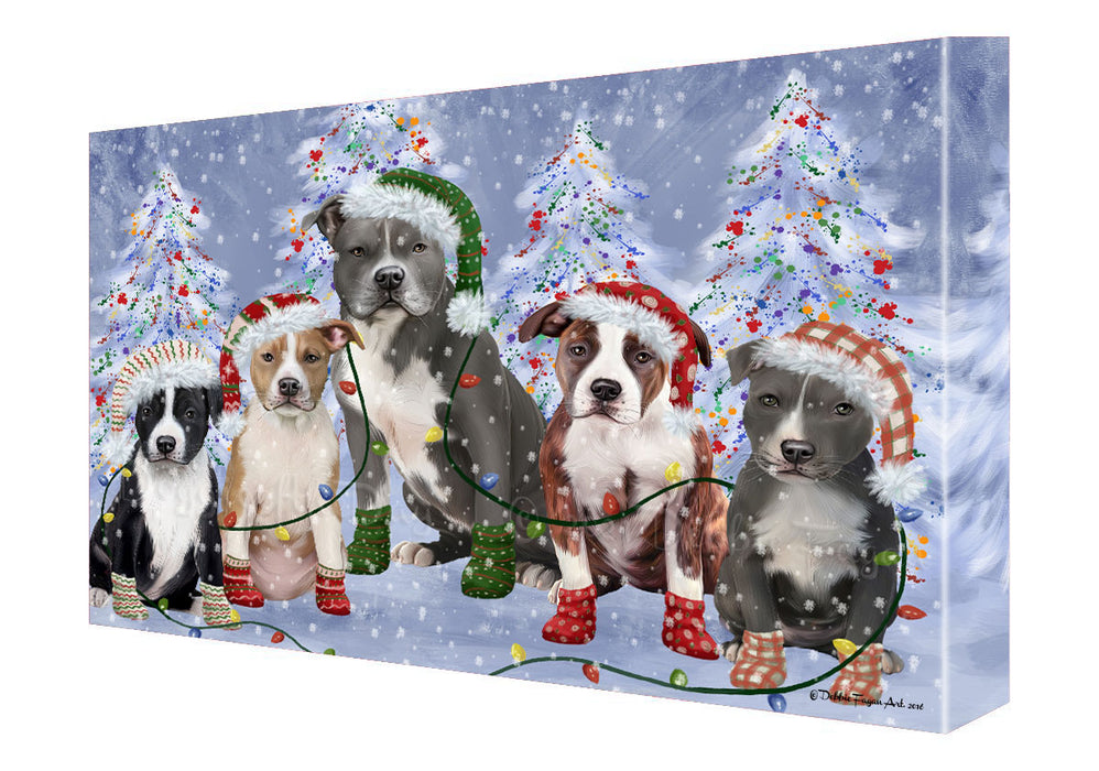 Christmas Lights and American Staffordshire Dogs Canvas Wall Art - Premium Quality Ready to Hang Room Decor Wall Art Canvas - Unique Animal Printed Digital Painting for Decoration