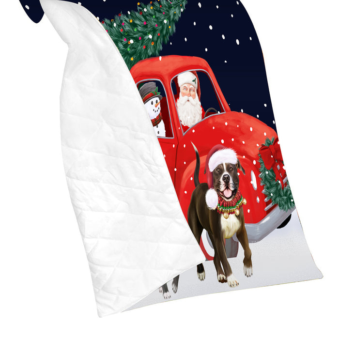 Christmas Express Delivery Red Truck Running American Staffordshire Dogs Lightweight Soft Bedspread Coverlet Bedding Quilt QUILT59761