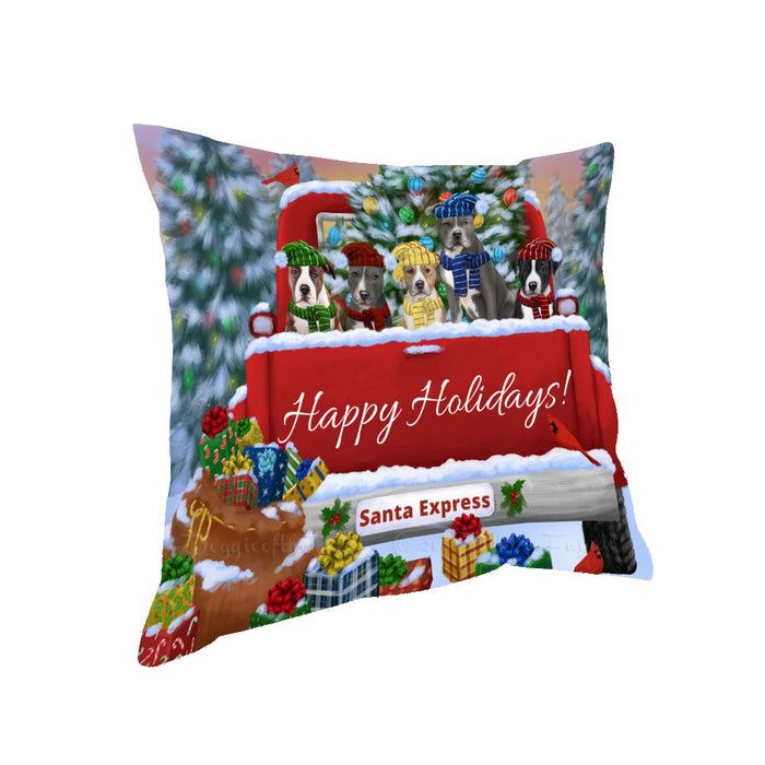 Christmas Red Truck Travlin Home for the Holidays American Staffordshire Dogs Pillow with Top Quality High-Resolution Images - Ultra Soft Pet Pillows for Sleeping - Reversible & Comfort - Cushion for Sofa Couch Bed - 100% Polyester