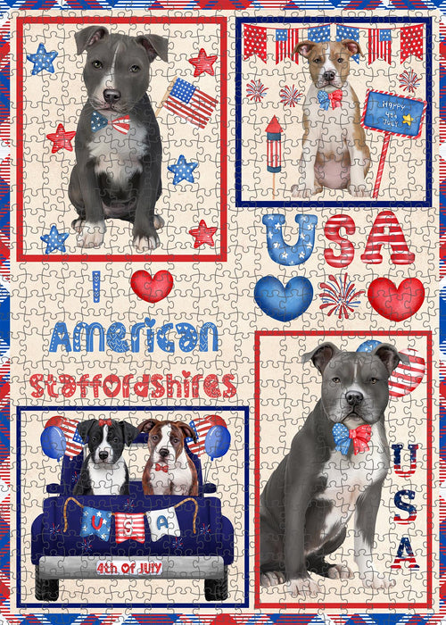 4th of July Independence Day I Love USA American Eskimo Dogs Portrait Jigsaw Puzzle for Adults Animal Interlocking Puzzle Game Unique Gift for Dog Lover's with Metal Tin Box