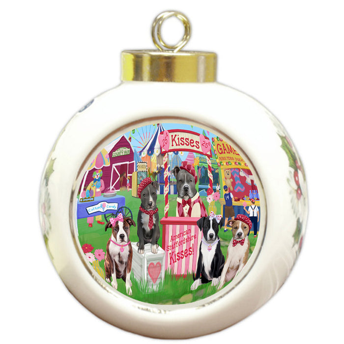 Carnival Kissing Booth American Staffordshires Dog Round Ball Christmas Ornament RBPOR56129