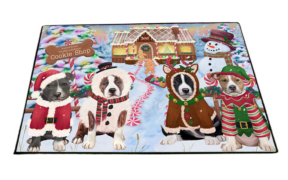 Holiday Gingerbread Cookie Shop American Staffordshires Dog Floormat FLMS53109