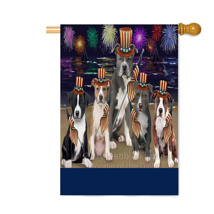Personalized 4th of July Firework American Staffordshire Dogs Custom House Flag FLG-DOTD-A57788