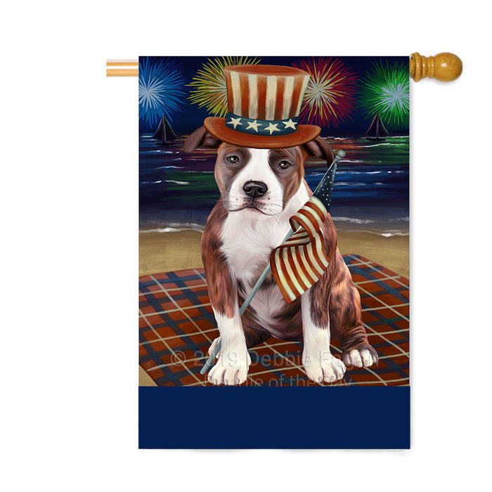 Personalized 4th of July Firework American Staffordshire Dog Custom House Flag FLG-DOTD-A57792
