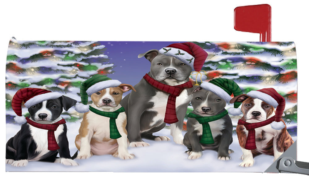 Magnetic Mailbox Cover American Staffordshires Dog Christmas Family Portrait in Holiday Scenic Background MBC48188