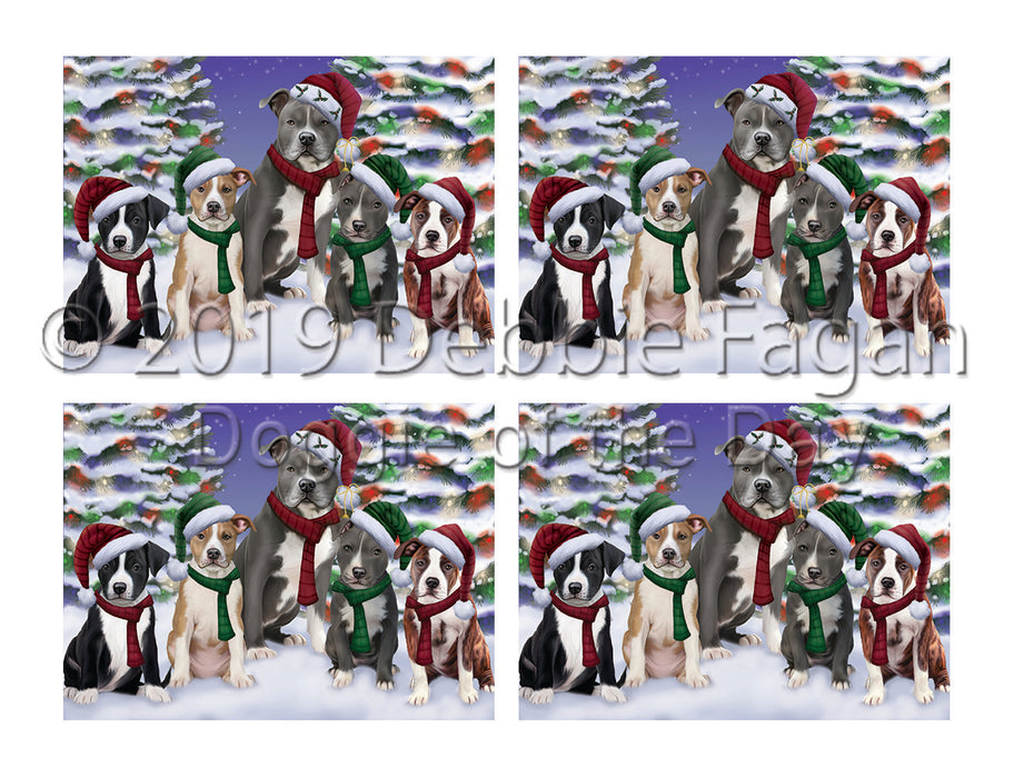 American Staffordshire Dogs Christmas Family Portrait in Holiday Scenic Background Placemat