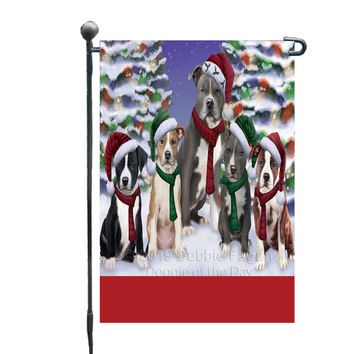 Personalized Christmas Happy Holidays American Staffordshire Dogs Family Portraits Custom Garden Flags GFLG-DOTD-A59082